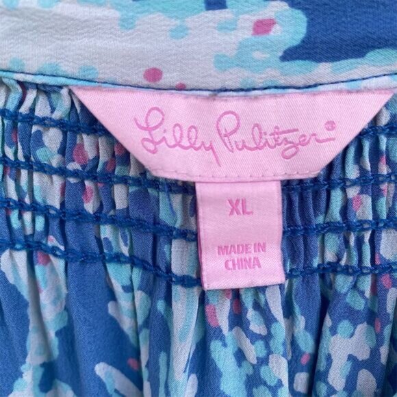 Lilly Pulitzer Elsa Silk Top Indigo Good Reef Size XL - Picture 9 of 11